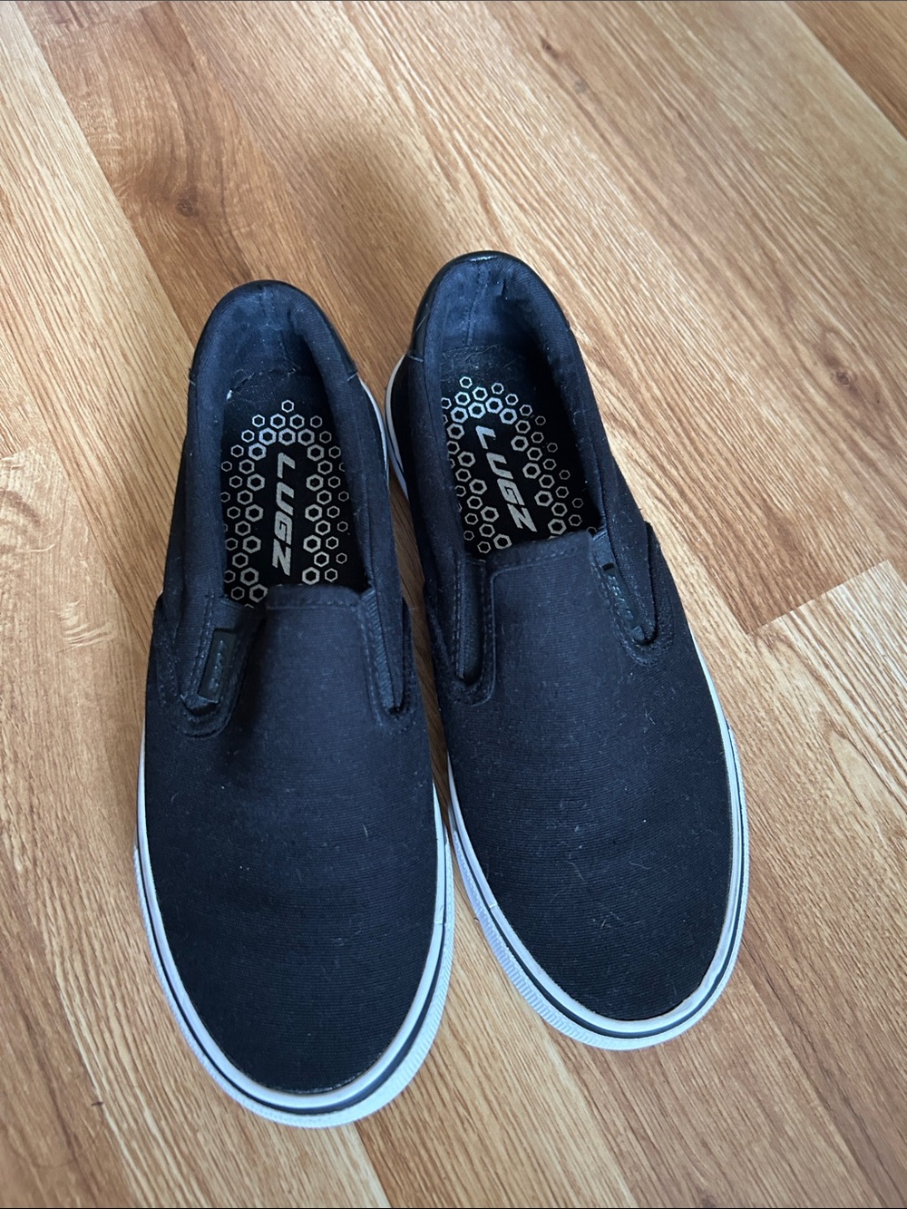 Lugz Black Slip-On Canvas Sneakers with White Sole Trim